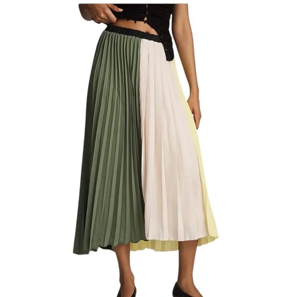 Anthropologie Pleated Colorblock Midi Skirt, Pull On, Summer, Lined, Size S, NWT - Picture 2 of 8
